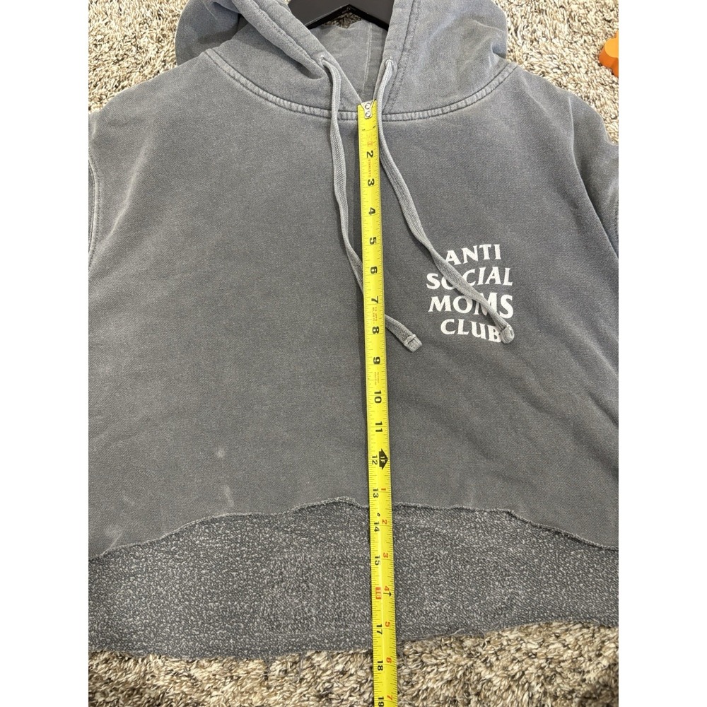 Anti Social Moms Club Grey Hoodie Womens Size Medium Oversized Cropped Grunge - Picture 8 of 10